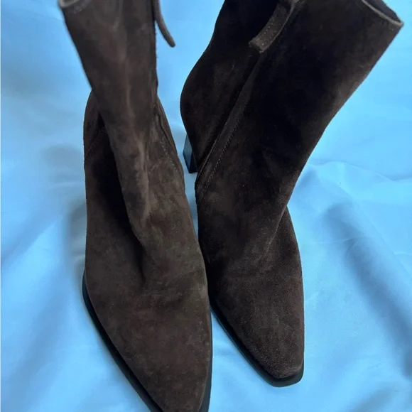 Zara Elegant Dark Brown Suede - Block Heeled Boots size 6.5 US size higher ankle - Picture 4 of 11